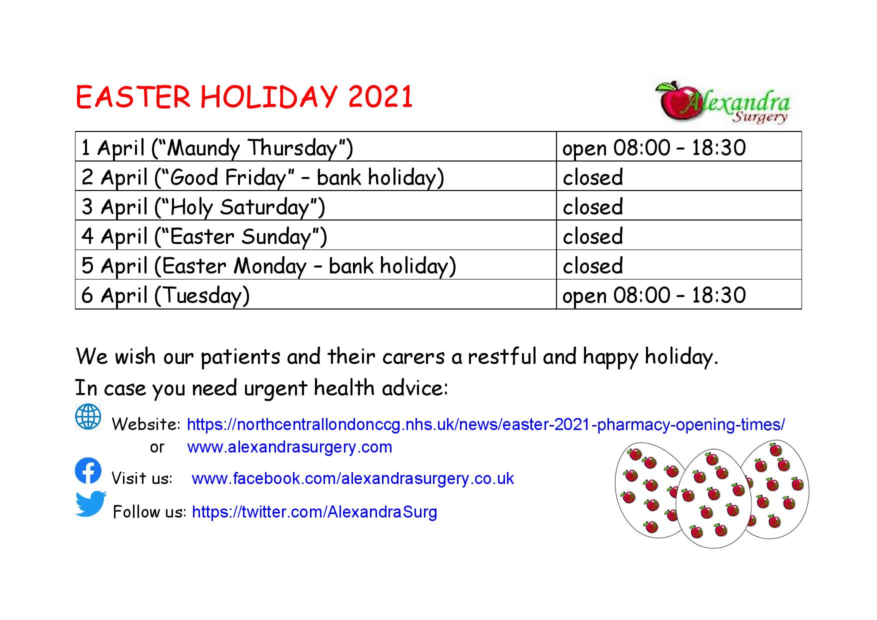 Easter 2021 opening hours